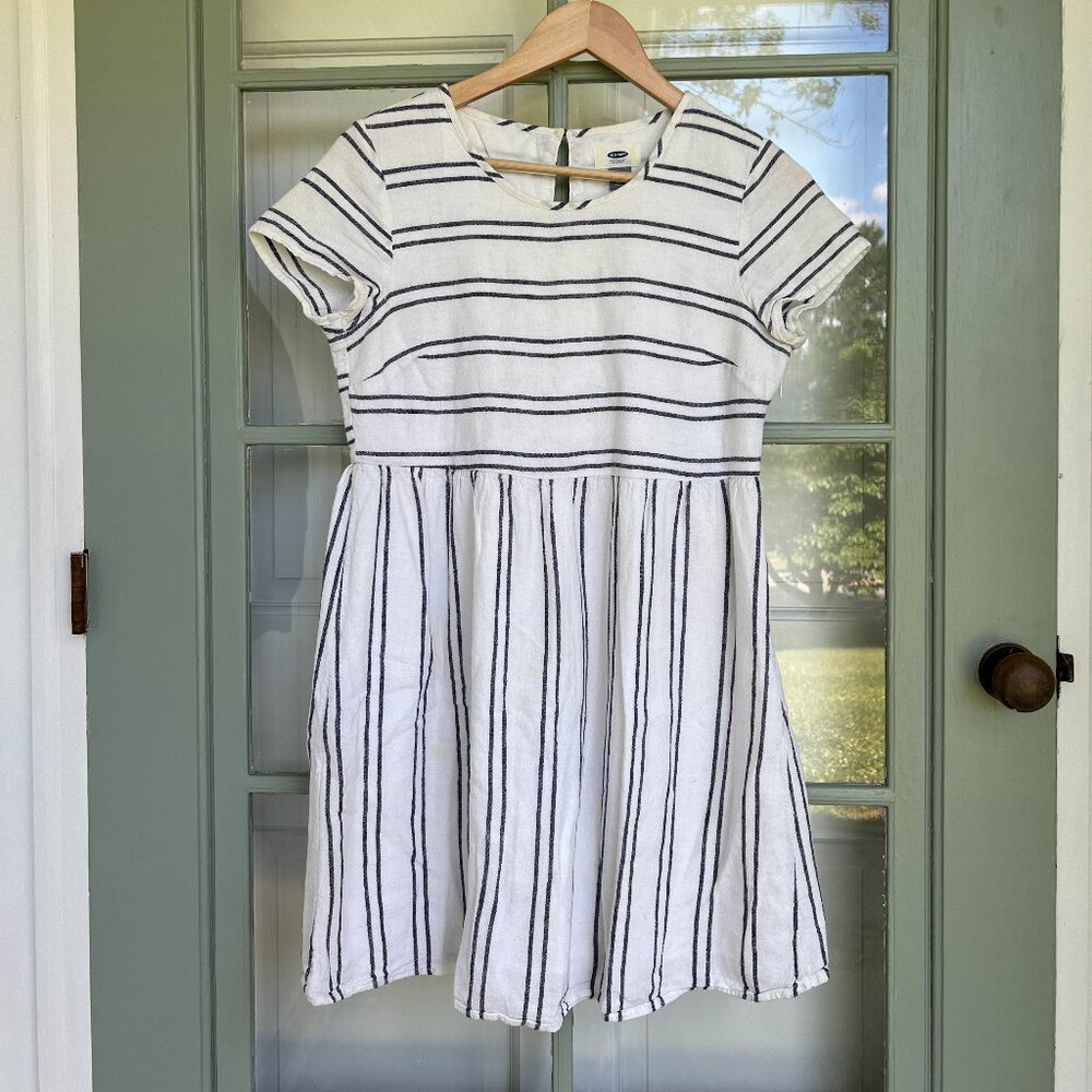 Old Navy White Navy Stripe Linen Blend Dress - size XS
